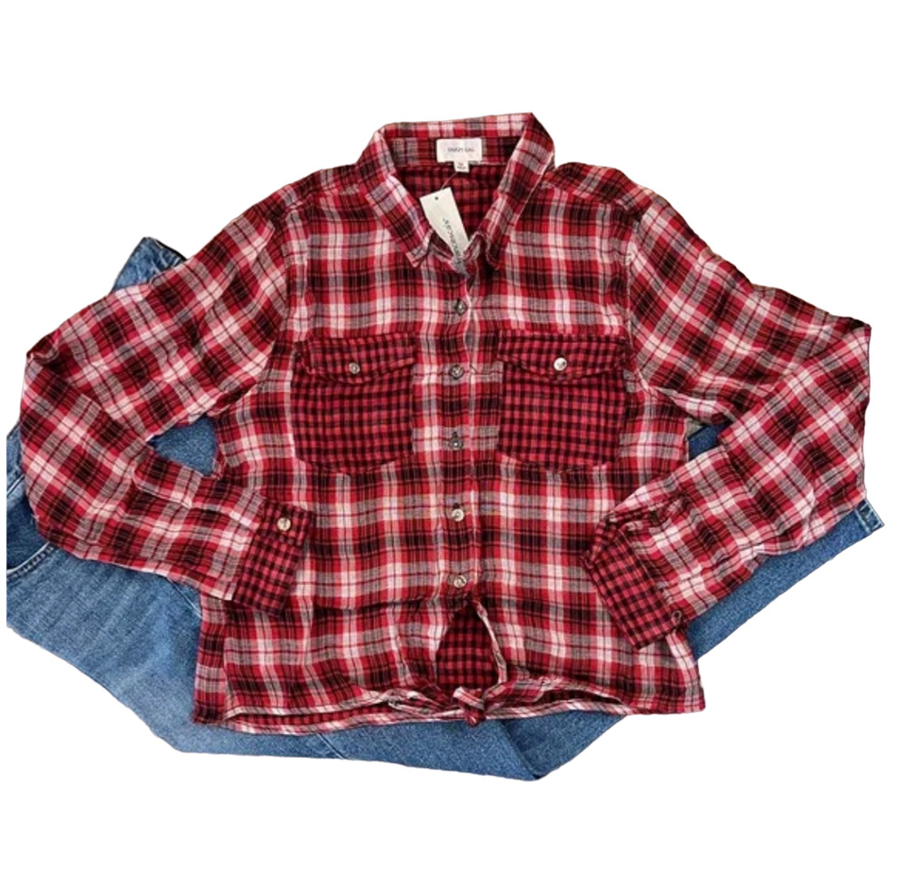 NWT Francesca's Dizzy Gal Red/Black/White Plaid Button Shirt